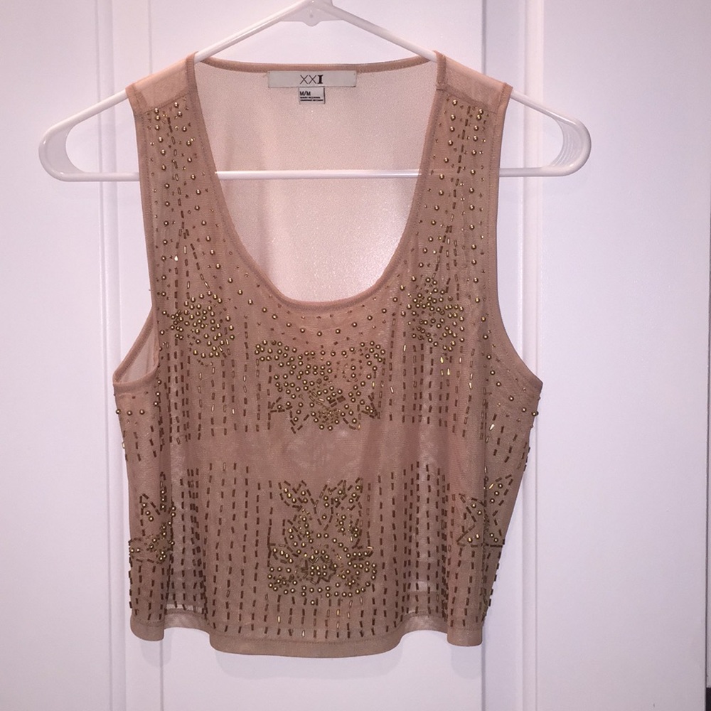 Cropped embellished tank top
